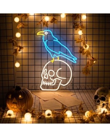 Crow Standing On The Skull LED Neon Sign