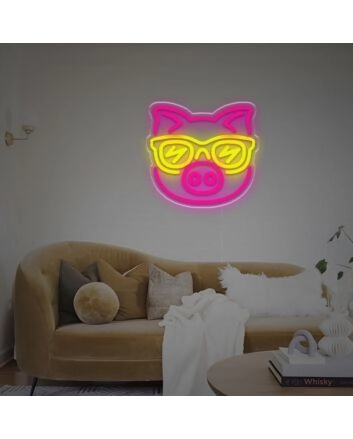 Pig Head With Sunglasses LED Neon Sign