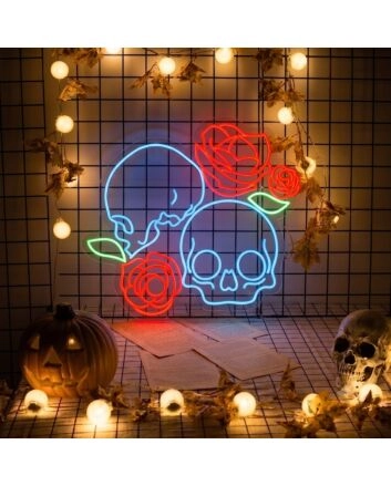 Skull With Roses LED Neon Sign