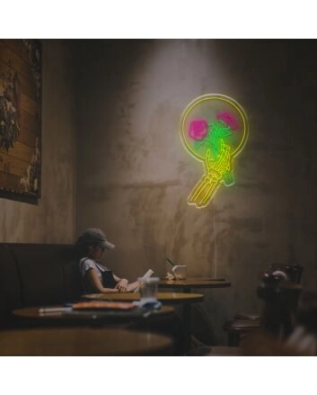 Skull Hand Holding Roses LED Neon Sign