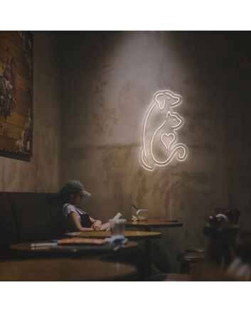 Intimated Dog And Cat With Heart LED Neon Sign