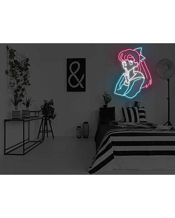 Anime Pondering Girl Neon Sign