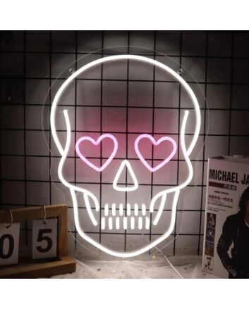 Heart Eyes Skull Neon Sign