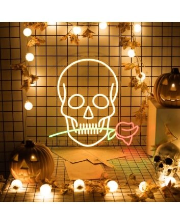Skull With Rose Neon Sign