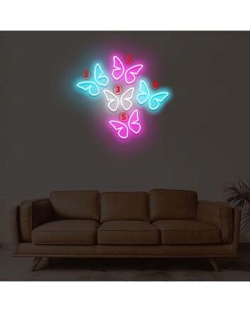 5 Butterflies On One Board Neon Sign