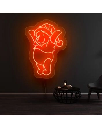 Winnie The Pooh Christmas Hat Neon Sign