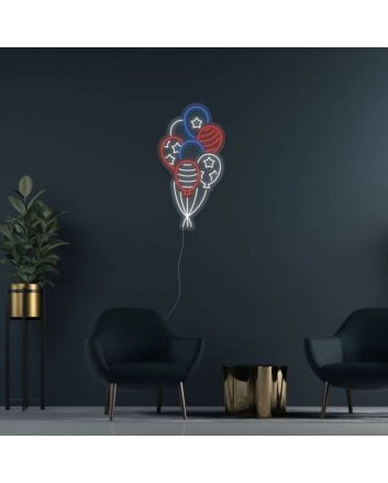USA Flag Balloons Neon Sign