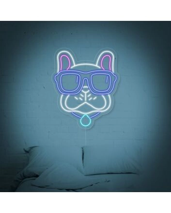 Bulldog With Glasses Neon Sign