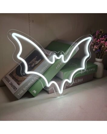Bat Flying Happy Halloween Neon Sign
