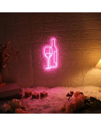 Wine Glass and Bottle Aesthetic LED Neon Sign
