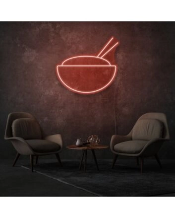 Bowl With Chopsticks Neon Asian Cuisine Delight