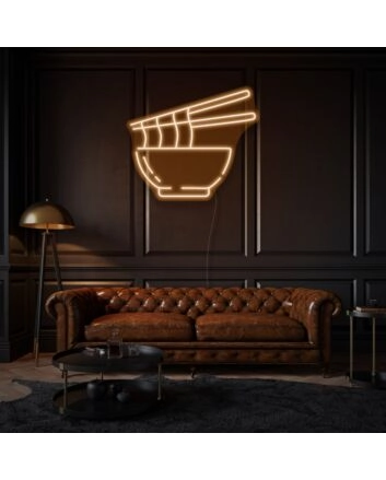 Noodles In Bowl Neon Delight for Asian Cuisine Lovers