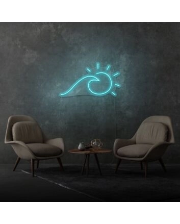 Sun and Sea Wave Neon Artistic Representation of Beachside Serenity