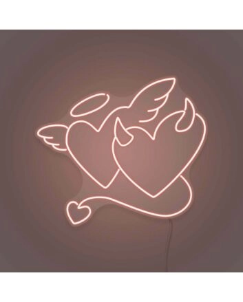 Angel and Devil Hearts Neon Art Playful Duality and Temptation