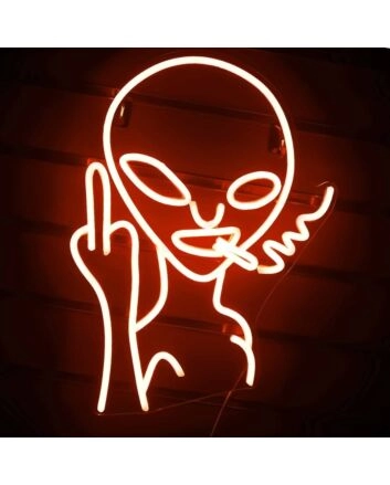 Provocative Smoking Alien  Neon Sign