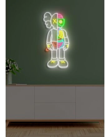 Divided Neon Art Reflecting Inner Struggle and Balance