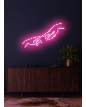 Touching hands Neon Connection and Humanity in Light
