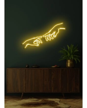 Touching hands Neon Connection and Humanity in Light