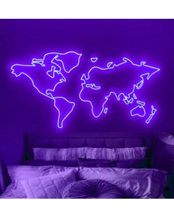 World map Diverse Neon Display Celebrating Global Connections