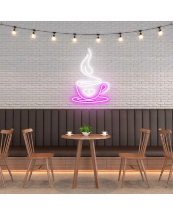 Coffee Cup Heart Warm Hearts with Charming Neon