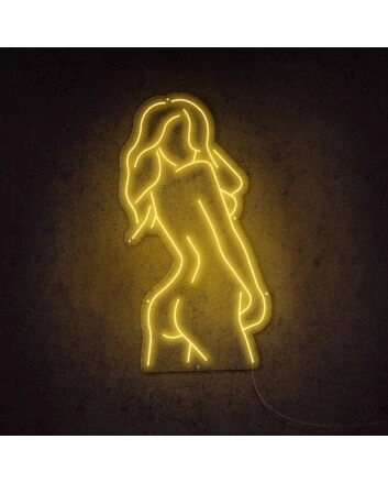 Beautiful girl shadow Looking back Neon lights