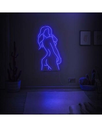 Beautiful girl shadow Looking back Neon lights