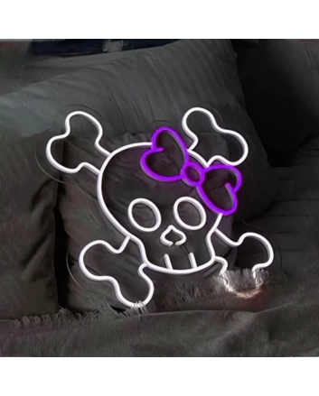 Neon sign with skull and crossbones
