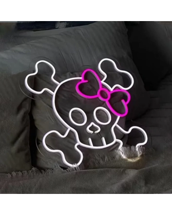 Neon sign with skull and crossbones