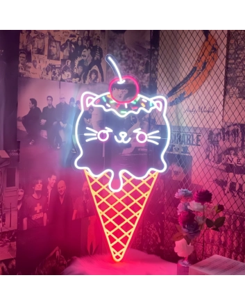 Purrfect Treat Cat Shaped Ice Cream Neon Sign