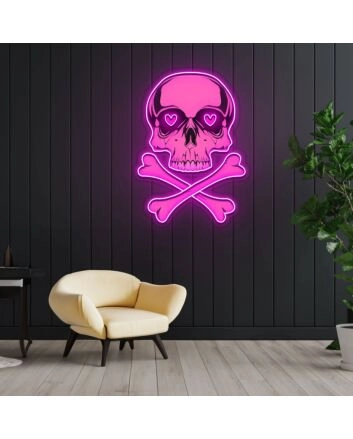 Pink Skull With Bones Neon Sign X Acrylic Artwork