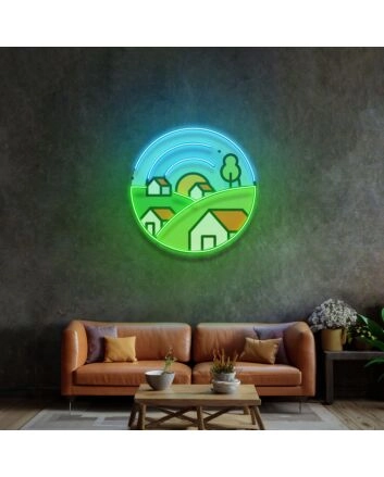 Morning On Grassy Village Led Neon Sign Light Pop Art