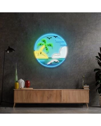 Hawaii Beach Circle Led Neon Sign Light Pop Art