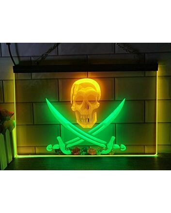 Pirates Skull and Swords Two Tone Hanging Neon Sign