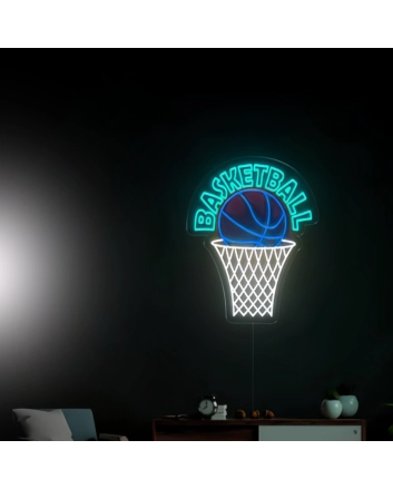 Basketball Hanging on Hoop Neon Light