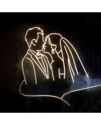 Suit and Veil Bride and Groom Kiss Neon Sign