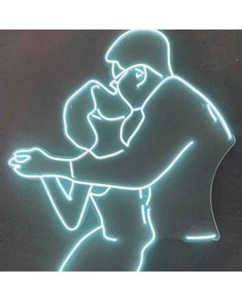 Romantic Wedding Couple Holding Hands and Kissing Neon Sign