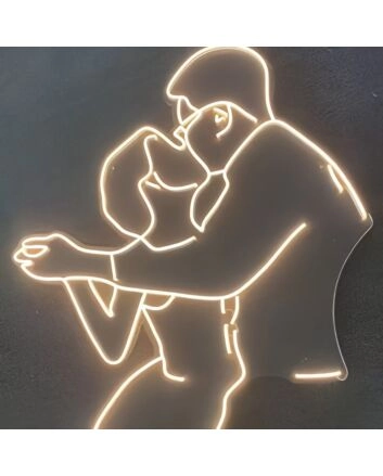 Romantic Wedding Couple Holding Hands and Kissing Neon Sign