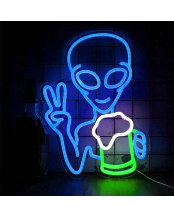 Happy Alien Drinking Neon Sign