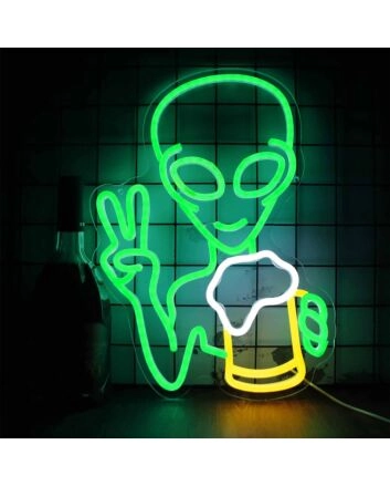 Happy Alien Drinking Neon Sign
