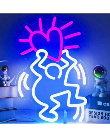 Single Abstract Figure Holding Heart Neon Light