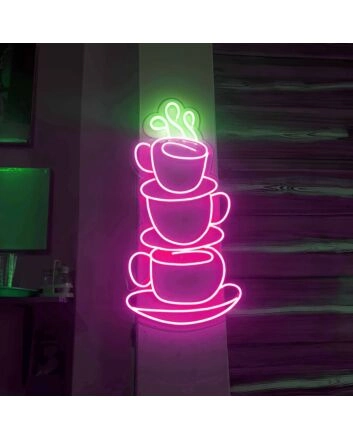 Stacked Coffee Cups Neon Sign