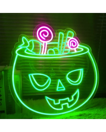 Halloween Pumpkin and Candy Neon Sign