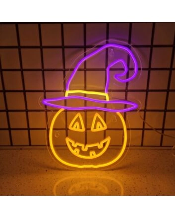 Halloween Pumpkin with Hat and Smile Neon Sign