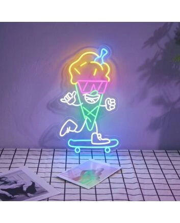Skateboarding Ice Cream Neon Sign