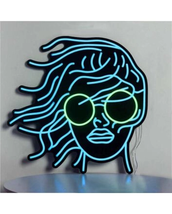 Female Headshot With Sunglasses Neon Black Backsplash