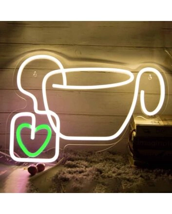 Hanging Heart Coffee Cup Neon Sign