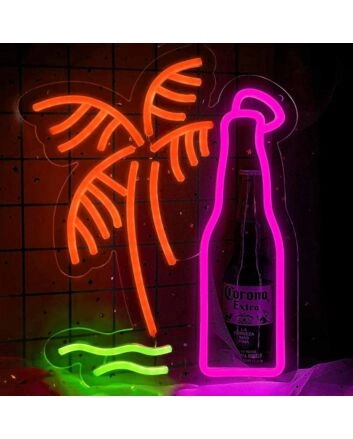 Beer Bottle Palm Tree Bar Neon Sign