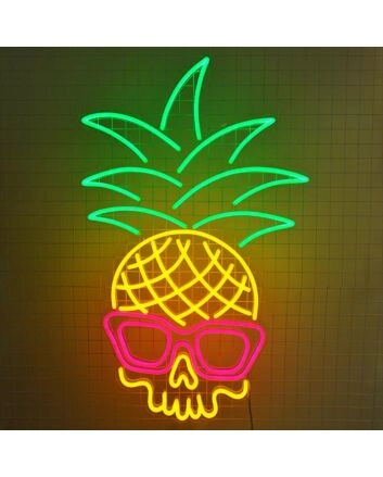 Tropical Pineapple Skull Neon Sign for Unique and Edgy Decor