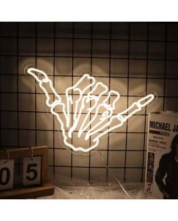 Hang Loose Skeleton Hand Neon Sign for Fun and Playful Spaces