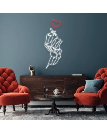 Skull Korean Finger Heart Neon Sign for Unique and Playful Decor